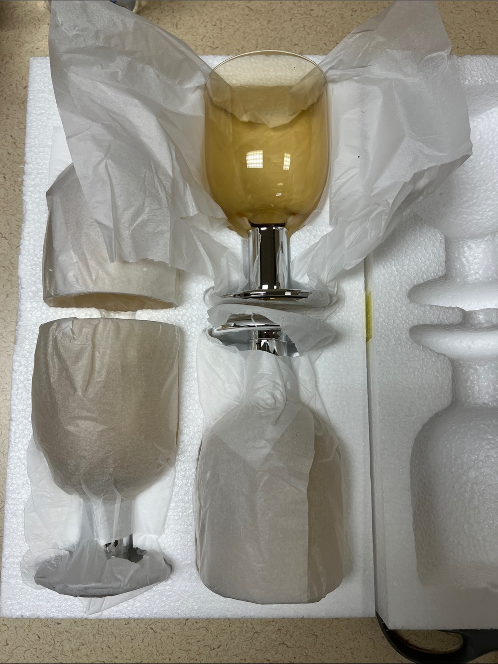 Anthropologie Amber Glass Goblets with Silver Stems (Set)